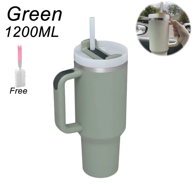 Gobelet isotherme en acier inoxydable avec poignée et paille, gobelet sous vide, trempette, tasse thermique pour boissons chaudes et froides, café, 1200ml, 2.0