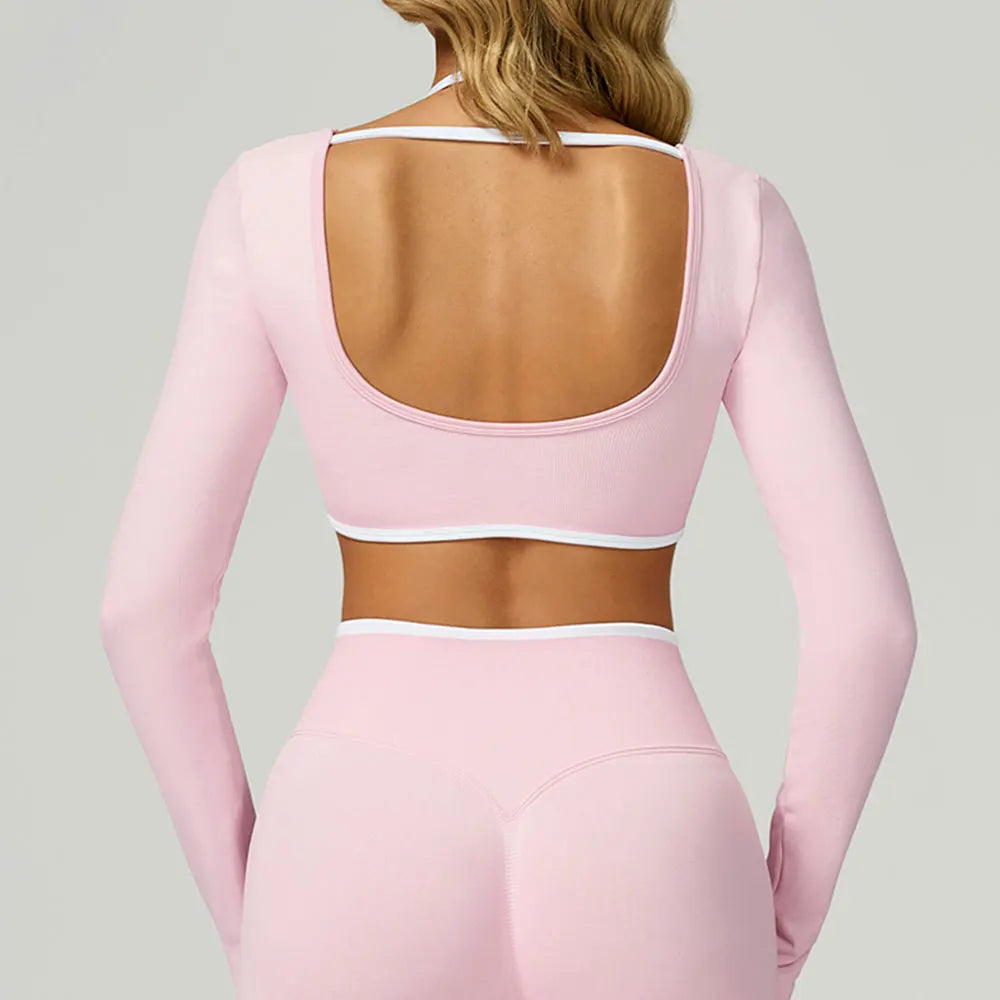 T-Shirt de Yoga à manches longues sans couture, séchage rapide, haut de sport pour femmes, Fitness, haut court côtelé, vêtements de Yoga à manches longues