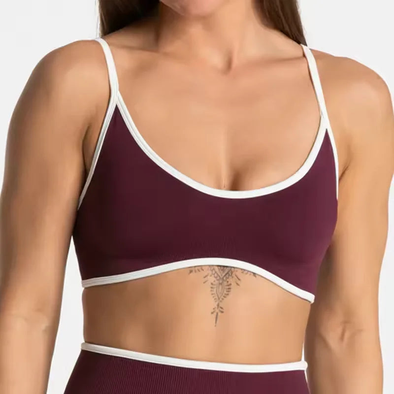TEVEO – soutien-gorge de sport tricoté dos nu pour femmes, couleur unie, haut de Fitness d'été avec coussin de poitrine, soutien-gorge de Yoga à bretelles Sexy