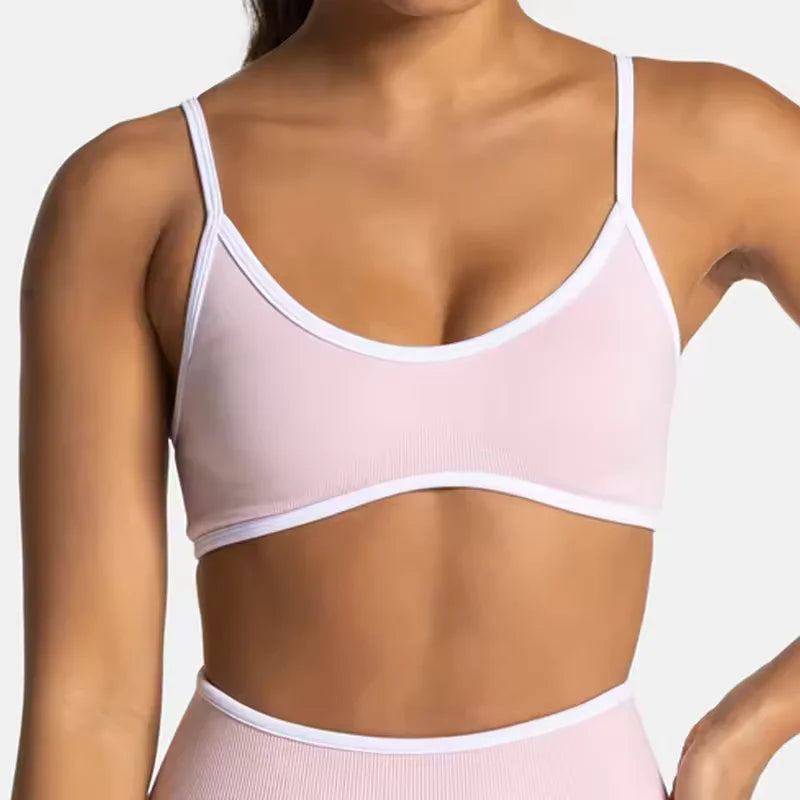 TEVEO – soutien-gorge de sport tricoté dos nu pour femmes, couleur unie, haut de Fitness d'été avec coussin de poitrine, soutien-gorge de Yoga à bretelles Sexy
