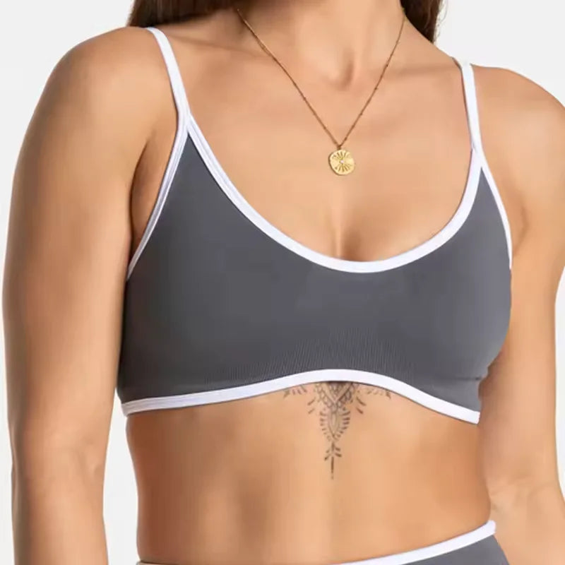 TEVEO – soutien-gorge de sport tricoté dos nu pour femmes, couleur unie, haut de Fitness d'été avec coussin de poitrine, soutien-gorge de Yoga à bretelles Sexy