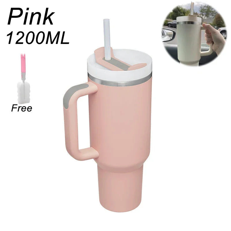 Gobelet isotherme en acier inoxydable avec poignée et paille, gobelet sous vide, trempette, tasse thermique pour boissons chaudes et froides, café, 1200ml, 2.0