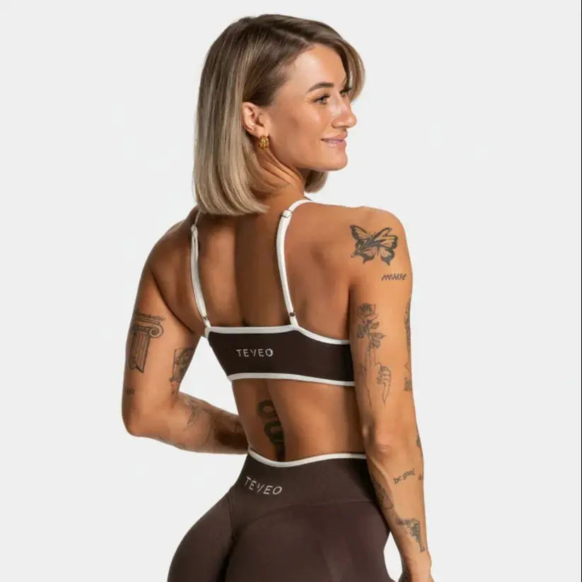 TEVEO – soutien-gorge de sport tricoté dos nu pour femmes, couleur unie, haut de Fitness d'été avec coussin de poitrine, soutien-gorge de Yoga à bretelles Sexy