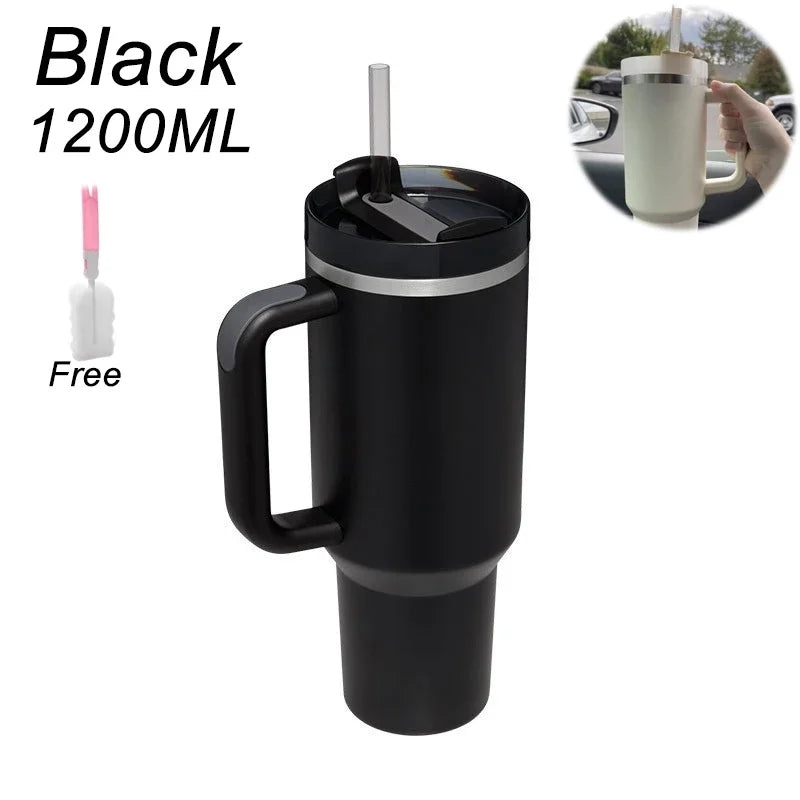 Gobelet isotherme en acier inoxydable avec poignée et paille, gobelet sous vide, trempette, tasse thermique pour boissons chaudes et froides, café, 1200ml, 2.0