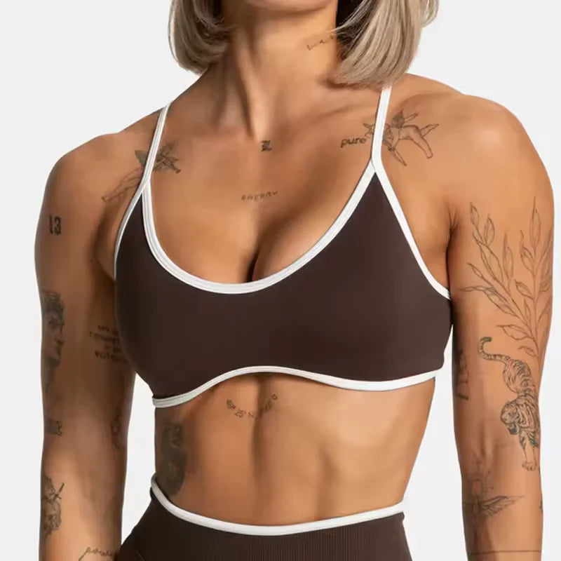 TEVEO – soutien-gorge de sport tricoté dos nu pour femmes, couleur unie, haut de Fitness d'été avec coussin de poitrine, soutien-gorge de Yoga à bretelles Sexy