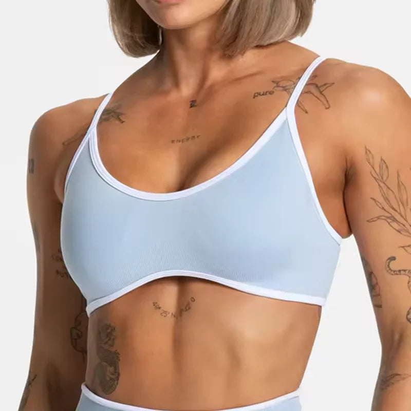 TEVEO – soutien-gorge de sport tricoté dos nu pour femmes, couleur unie, haut de Fitness d'été avec coussin de poitrine, soutien-gorge de Yoga à bretelles Sexy