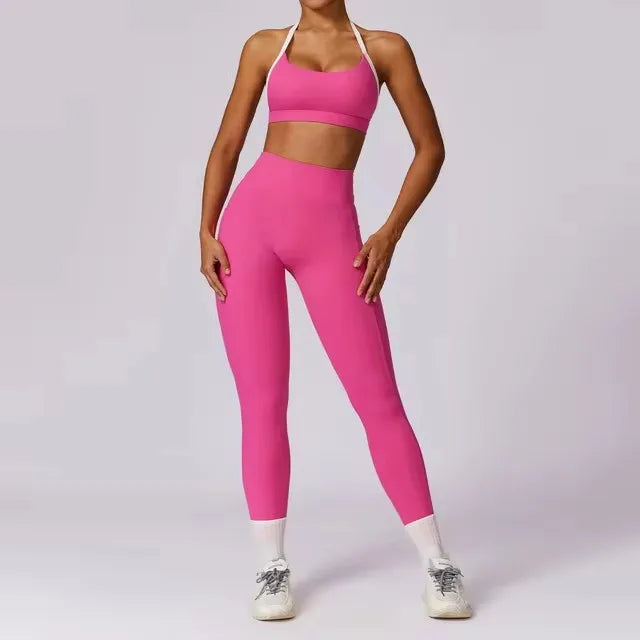 Ensemble de Yoga 2 pièces pour femmes, vêtements d'entraînement Push Up, vêtements de sport, Legging de gymnastique, soutien-gorge de Fitness, haut court, combinaisons de sport à manches longues
