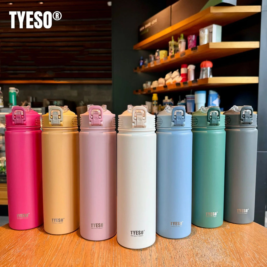 TYESO 600/750ML bouteille Thermos avec paille en acier inoxydable voiture tasse thermique bouteilles d'eau de sport garder le froid et la chaleur tasse thermique
