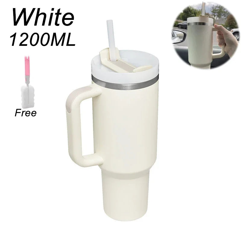 Gobelet isotherme en acier inoxydable avec poignée et paille, gobelet sous vide, trempette, tasse thermique pour boissons chaudes et froides, café, 1200ml, 2.0