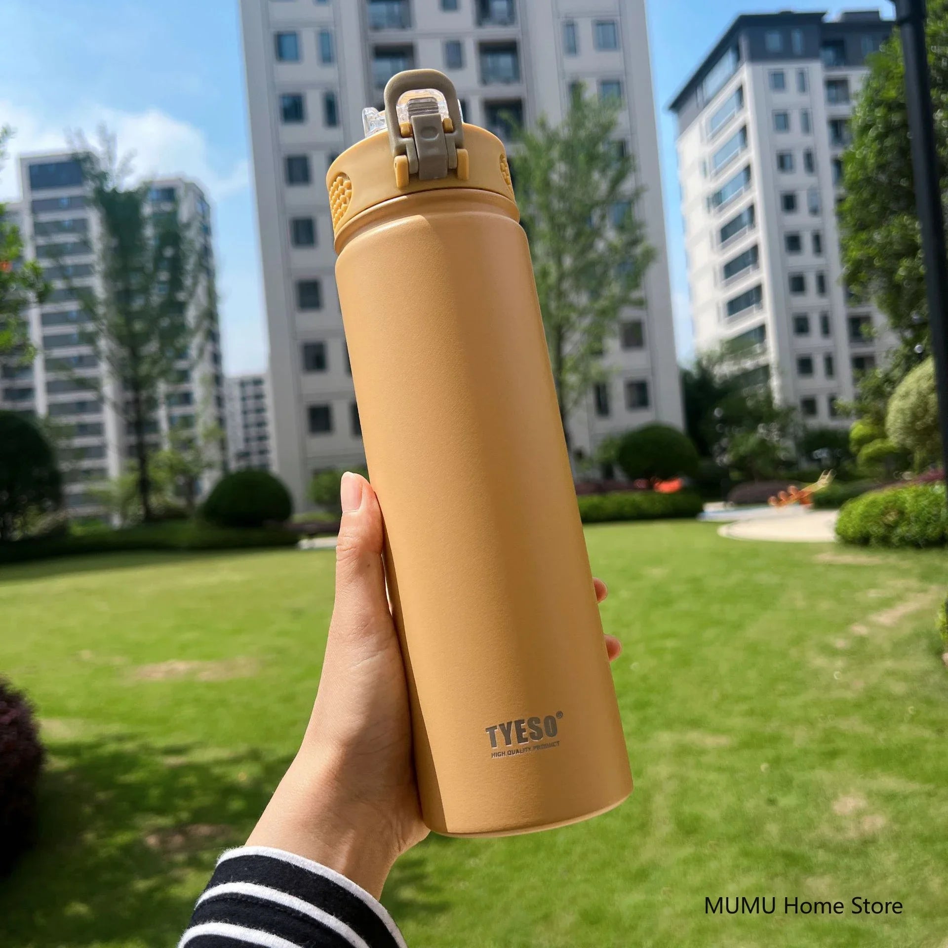 TYESO 600/750ML bouteille Thermos avec paille en acier inoxydable voiture tasse thermique bouteilles d'eau de sport garder le froid et la chaleur tasse thermique