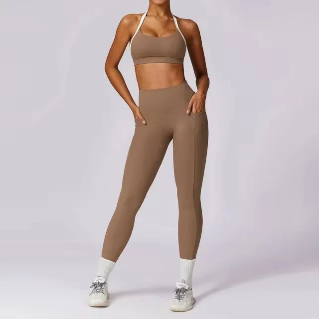 2 pièces ensemble de gymnastique femmes entraînement dos nu Yoga costume femmes séchage rapide course Legging Fitness soutien-gorge à manches courtes chemise sport costume femme