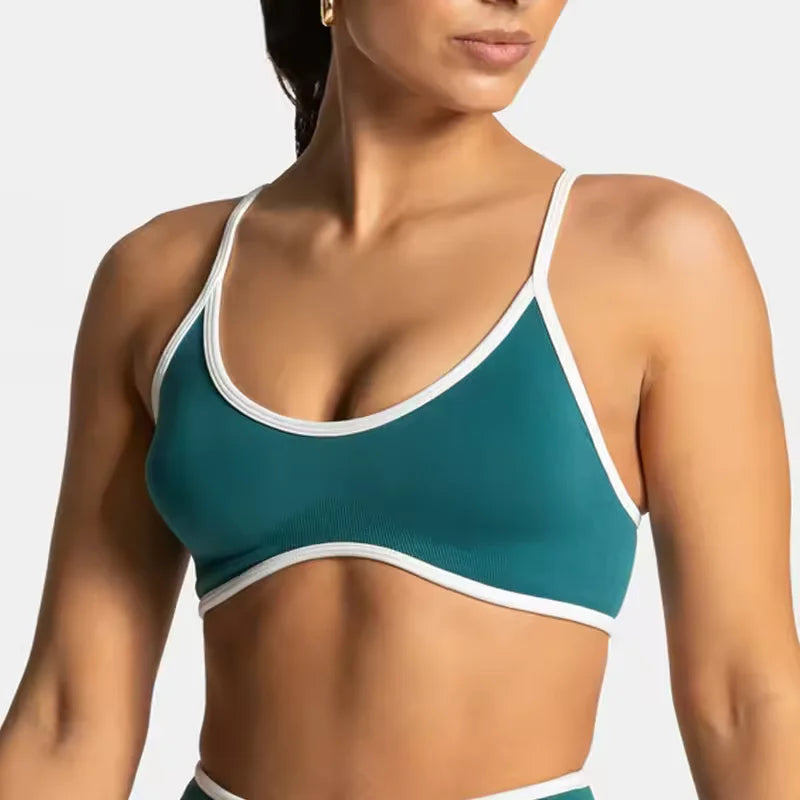 TEVEO – soutien-gorge de sport tricoté dos nu pour femmes, couleur unie, haut de Fitness d'été avec coussin de poitrine, soutien-gorge de Yoga à bretelles Sexy